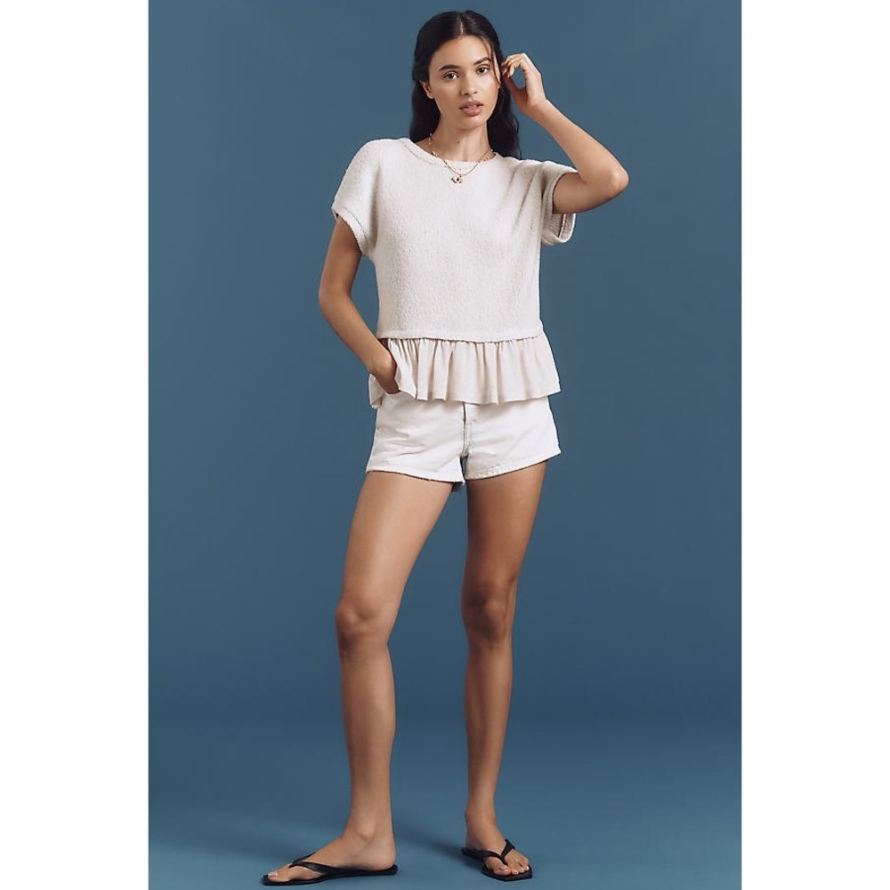 Anthropologie Cloth & Stone Boucle Peplum Top Pearl Beige XXS OB2214263